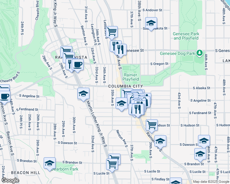 map of restaurants, bars, coffee shops, grocery stores, and more near in Seattle