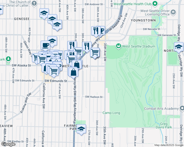 map of restaurants, bars, coffee shops, grocery stores, and more near 4717 37th Avenue Southwest in Seattle