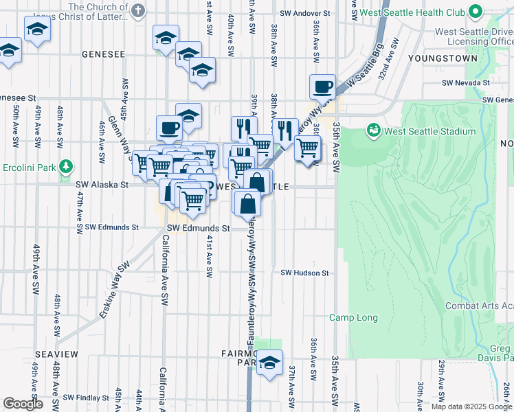 map of restaurants, bars, coffee shops, grocery stores, and more near in Seattle