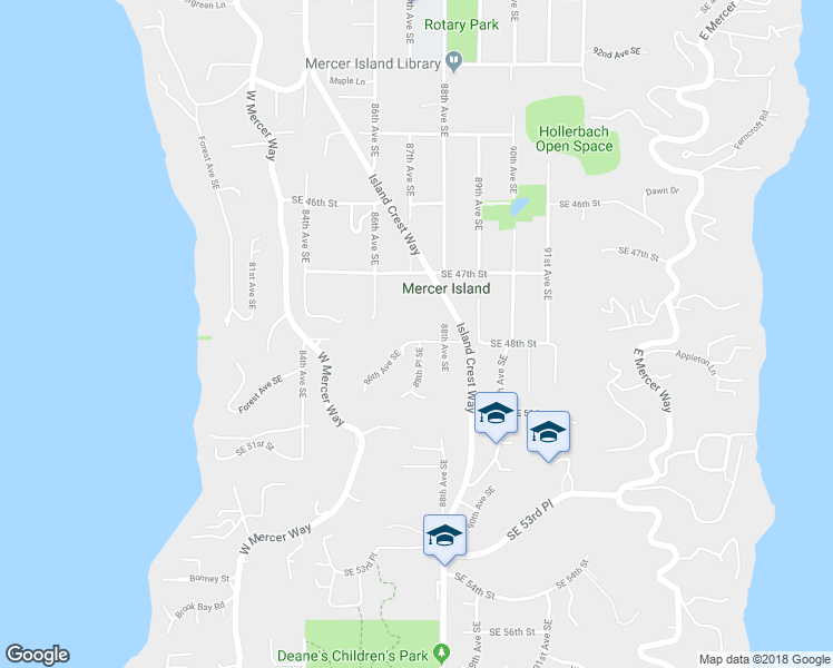 map of restaurants, bars, coffee shops, grocery stores, and more near 8730 Southeast 48th Street in Mercer Island