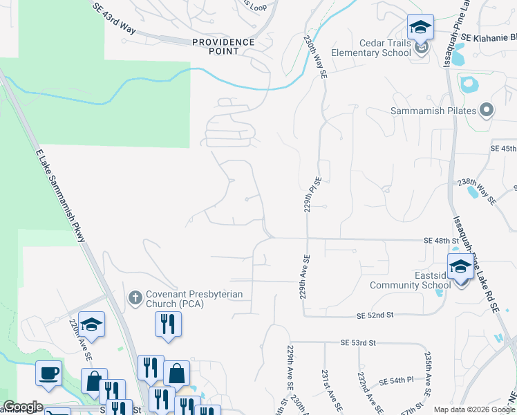 map of restaurants, bars, coffee shops, grocery stores, and more near 4715 227th Place Southeast in Sammamish