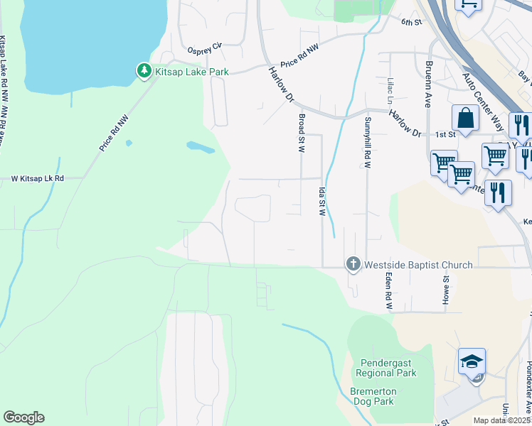 map of restaurants, bars, coffee shops, grocery stores, and more near 389 Nollwood Lane in Bremerton