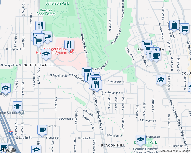 map of restaurants, bars, coffee shops, grocery stores, and more near 2314 South Angeline Street in Seattle