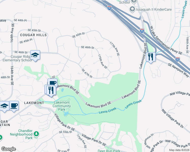 map of restaurants, bars, coffee shops, grocery stores, and more near 4689 174th Avenue Southeast in Bellevue