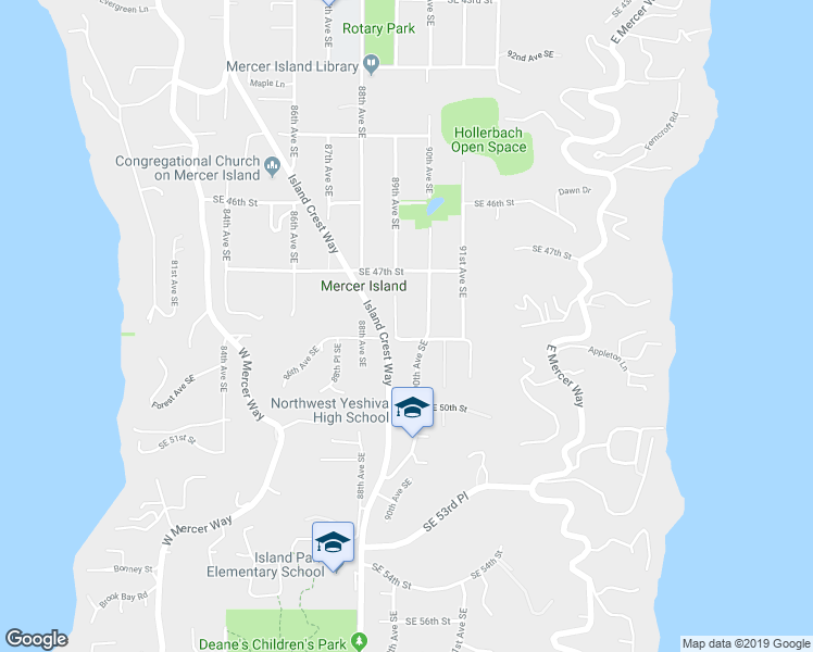 map of restaurants, bars, coffee shops, grocery stores, and more near 4752 89th Avenue Southeast in Mercer Island