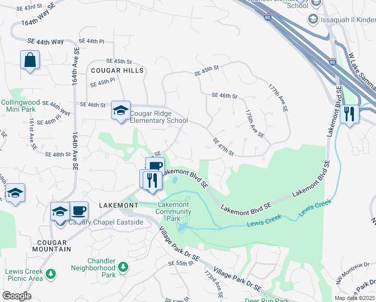 map of restaurants, bars, coffee shops, grocery stores, and more near 4751 172nd Court Southeast in Bellevue