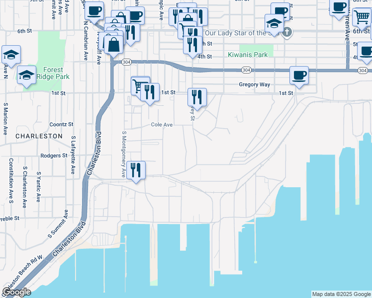 map of restaurants, bars, coffee shops, grocery stores, and more near Doyen Street in Bremerton