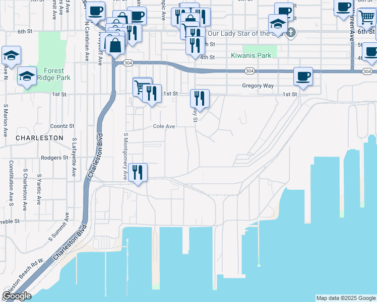 map of restaurants, bars, coffee shops, grocery stores, and more near Doyen Street in Bremerton