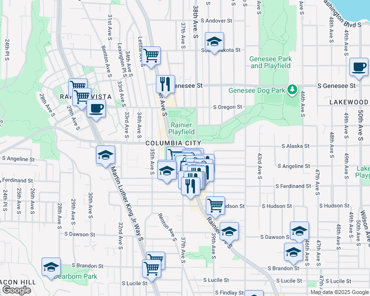 map of restaurants, bars, coffee shops, grocery stores, and more near 4714 Rainier Avenue South in Seattle
