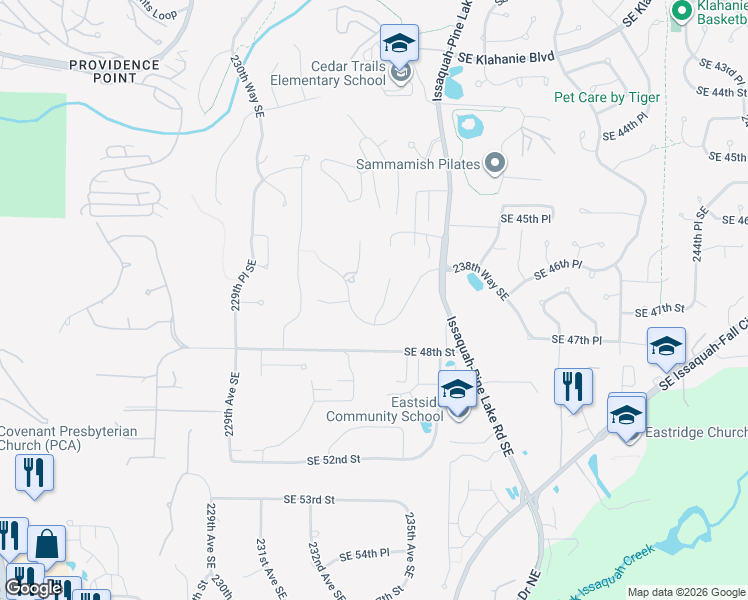 map of restaurants, bars, coffee shops, grocery stores, and more near 4675 234th Ave SE in Issaquah