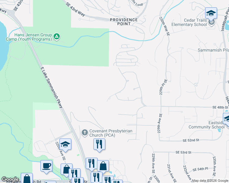 map of restaurants, bars, coffee shops, grocery stores, and more near 4717 225th Avenue Southeast in Sammamish