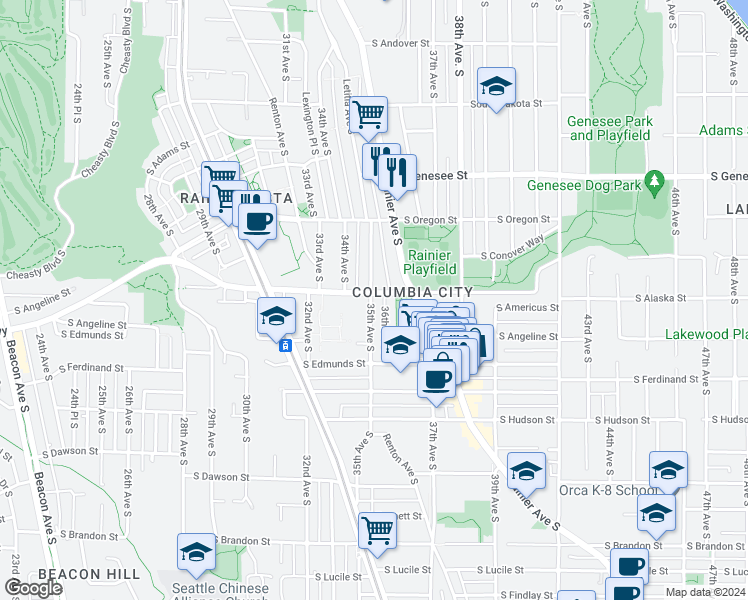map of restaurants, bars, coffee shops, grocery stores, and more near in Seattle