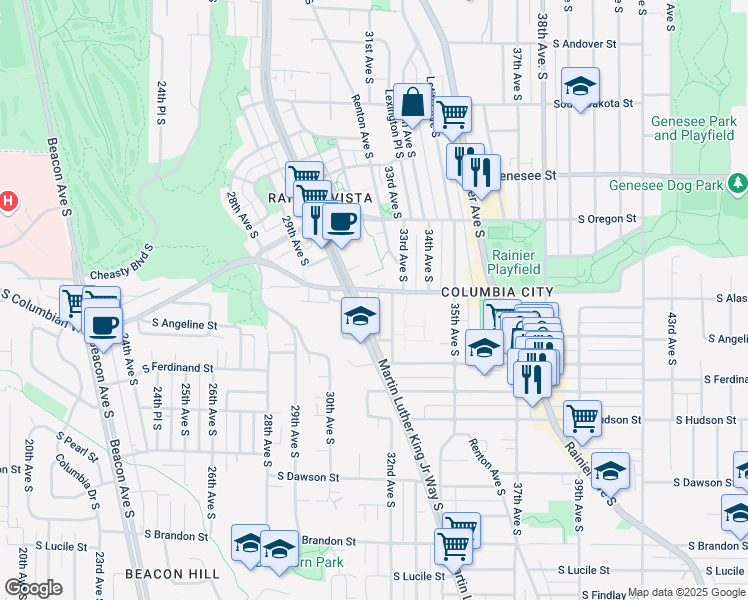 map of restaurants, bars, coffee shops, grocery stores, and more near 4705 32nd Avenue South in Seattle