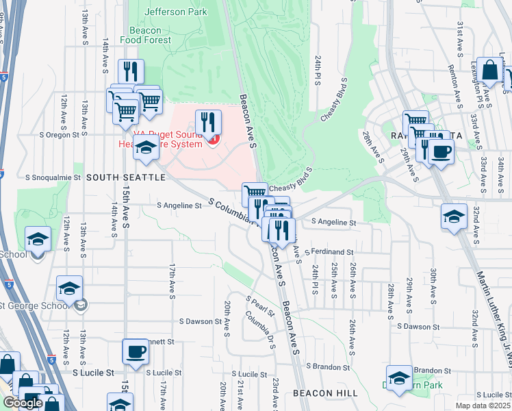 map of restaurants, bars, coffee shops, grocery stores, and more near 4717 Beacon Avenue South in Seattle