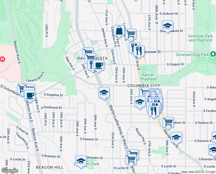 map of restaurants, bars, coffee shops, grocery stores, and more near 4705 32nd Avenue South in Seattle