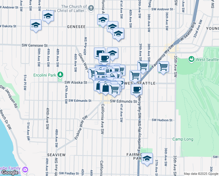 map of restaurants, bars, coffee shops, grocery stores, and more near in Seattle