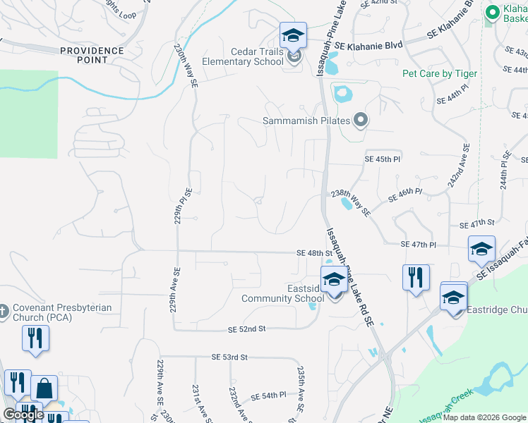 map of restaurants, bars, coffee shops, grocery stores, and more near 4675 234th Avenue Southeast in Issaquah