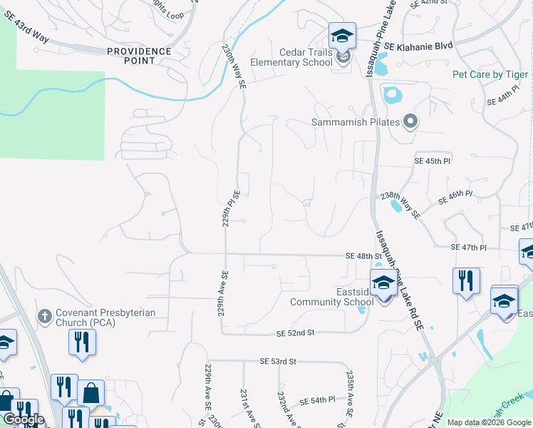 map of restaurants, bars, coffee shops, grocery stores, and more near 4718 231st Place Southeast in Sammamish