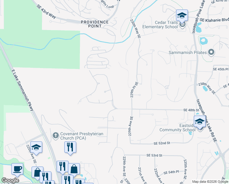 map of restaurants, bars, coffee shops, grocery stores, and more near 4715 227th Place Southeast in Sammamish