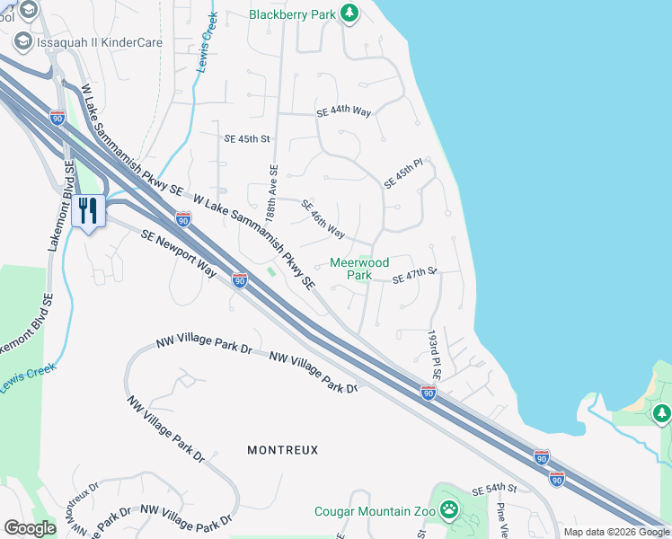 map of restaurants, bars, coffee shops, grocery stores, and more near 19110 Southeast 47th Place in Issaquah