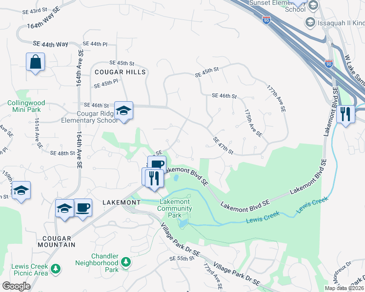 map of restaurants, bars, coffee shops, grocery stores, and more near 4733 172nd Court Southeast in Bellevue