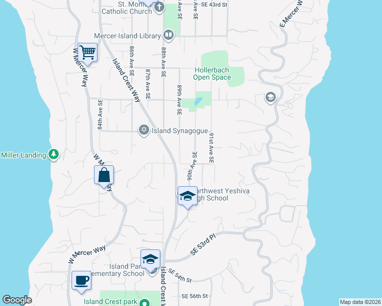 map of restaurants, bars, coffee shops, grocery stores, and more near 4752 89th Avenue Southeast in Mercer Island