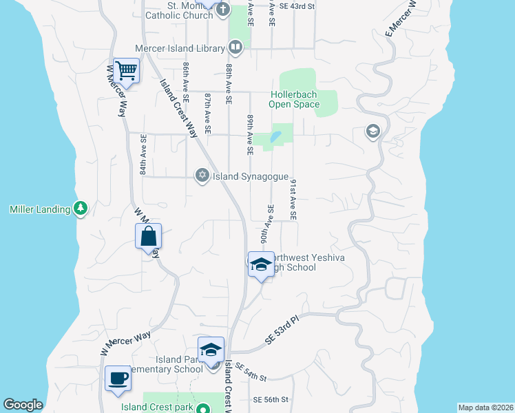 map of restaurants, bars, coffee shops, grocery stores, and more near 4752 89th Avenue Southeast in Mercer Island