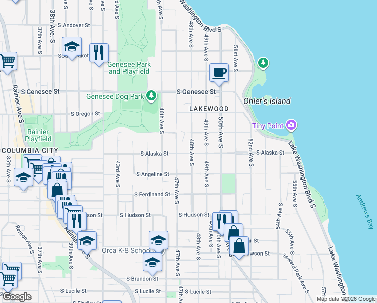 map of restaurants, bars, coffee shops, grocery stores, and more near 4702 47th Avenue South in Seattle