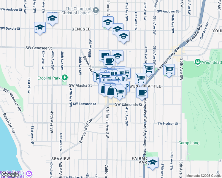 map of restaurants, bars, coffee shops, grocery stores, and more near in Seattle