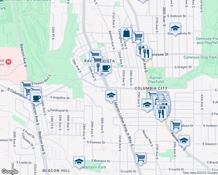 map of restaurants, bars, coffee shops, grocery stores, and more near 3004 South Alaska Street in Seattle
