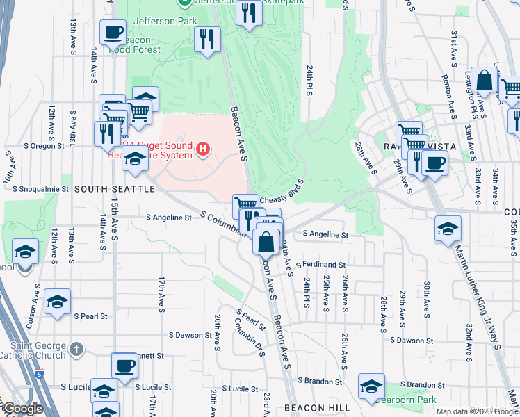 map of restaurants, bars, coffee shops, grocery stores, and more near 2314 South Angeline Street in Seattle