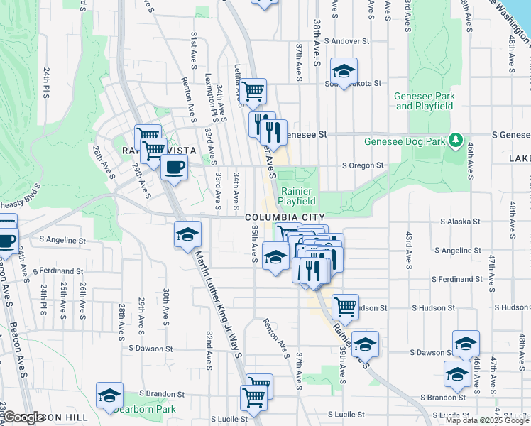 map of restaurants, bars, coffee shops, grocery stores, and more near in Seattle