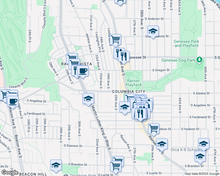 map of restaurants, bars, coffee shops, grocery stores, and more near in Seattle