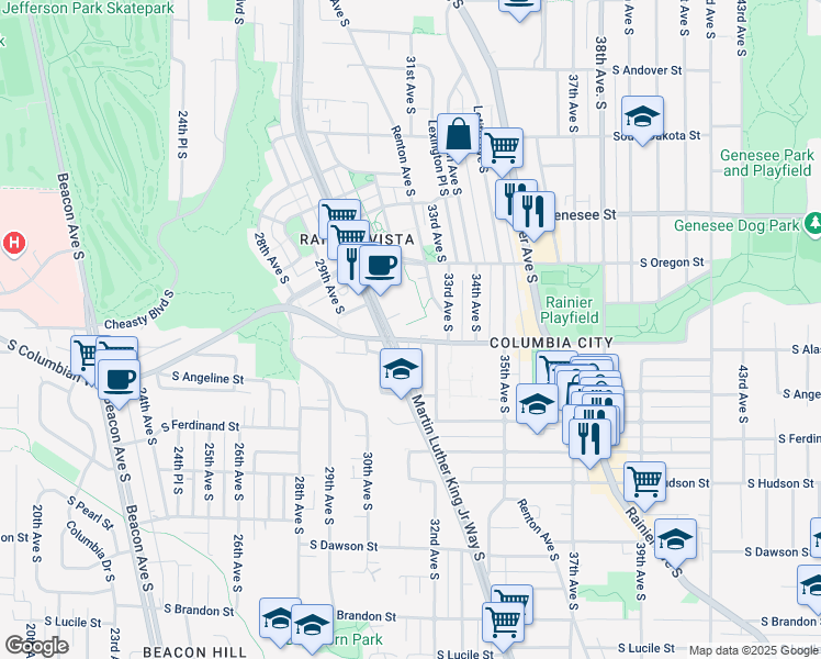 map of restaurants, bars, coffee shops, grocery stores, and more near 4705 32nd Avenue South in Seattle