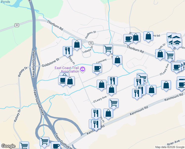 map of restaurants, bars, coffee shops, grocery stores, and more near 11 Austin Street in St. John's