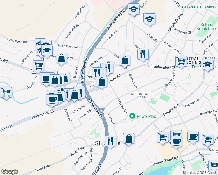 map of restaurants, bars, coffee shops, grocery stores, and more near 151 Crosbie Road in St. John's