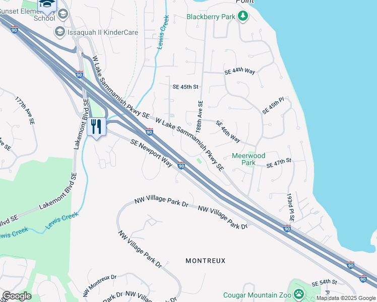 map of restaurants, bars, coffee shops, grocery stores, and more near 4641 West Lake Sammamish Parkway Southeast in Issaquah