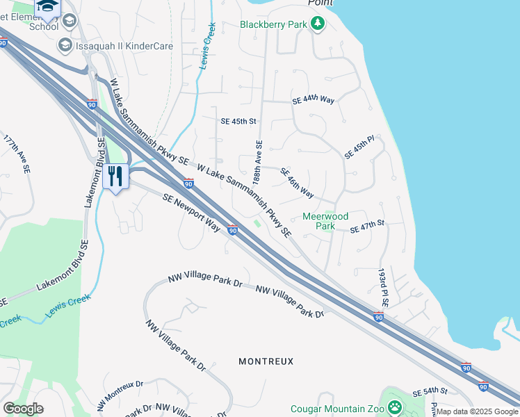 map of restaurants, bars, coffee shops, grocery stores, and more near 4641 West Lake Sammamish Parkway Southeast in Issaquah