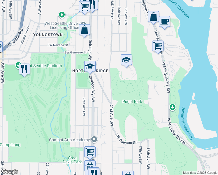 map of restaurants, bars, coffee shops, grocery stores, and more near 4718 22nd Avenue Southwest in Seattle