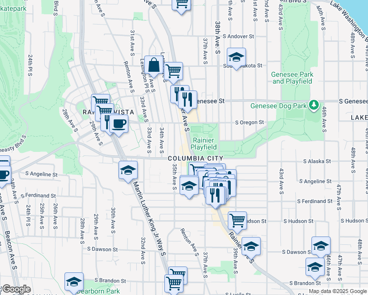 map of restaurants, bars, coffee shops, grocery stores, and more near 3700 South Alaska Street in Seattle