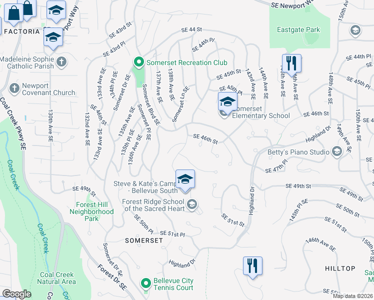 map of restaurants, bars, coffee shops, grocery stores, and more near in Bellevue
