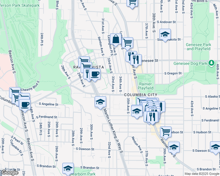 map of restaurants, bars, coffee shops, grocery stores, and more near 4549 Renton Avenue South in Seattle