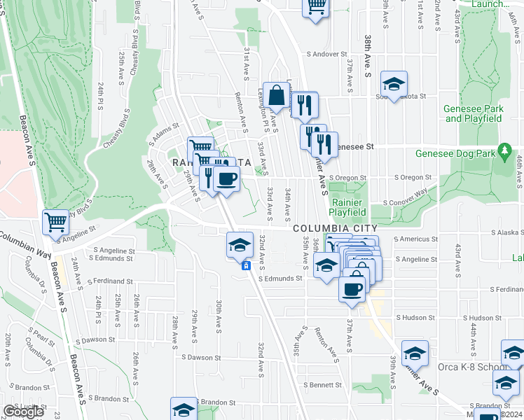 map of restaurants, bars, coffee shops, grocery stores, and more near 4549 Renton Avenue South in Seattle