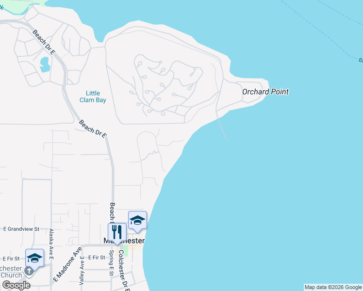 map of restaurants, bars, coffee shops, grocery stores, and more near 8609 East Caraway Road in Port Orchard