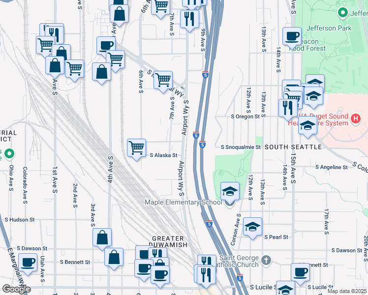 map of restaurants, bars, coffee shops, grocery stores, and more near in Seattle