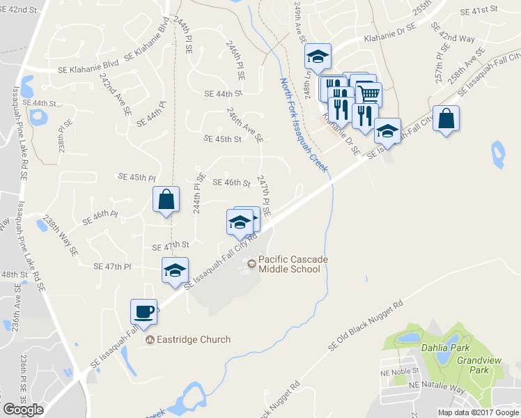 map of restaurants, bars, coffee shops, grocery stores, and more near 24690 Southeast 46th Terrace in Issaquah