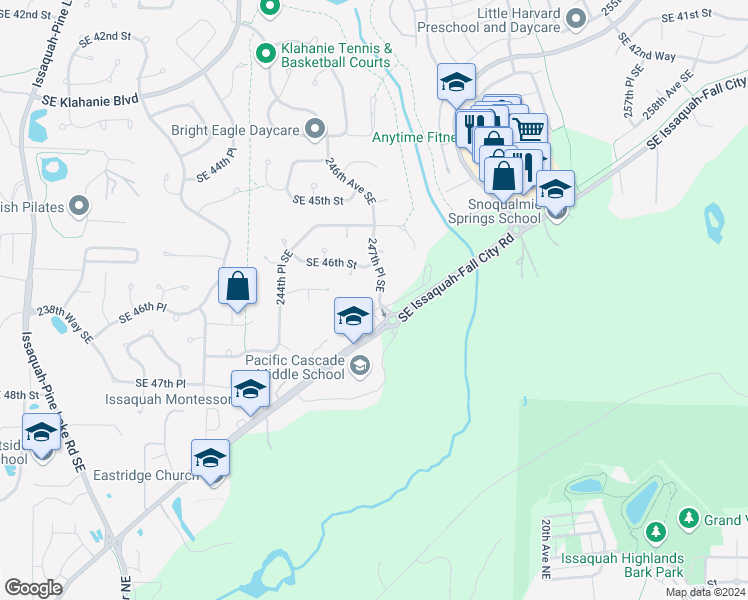 map of restaurants, bars, coffee shops, grocery stores, and more near 24690 Southeast 46th Terrace in Issaquah
