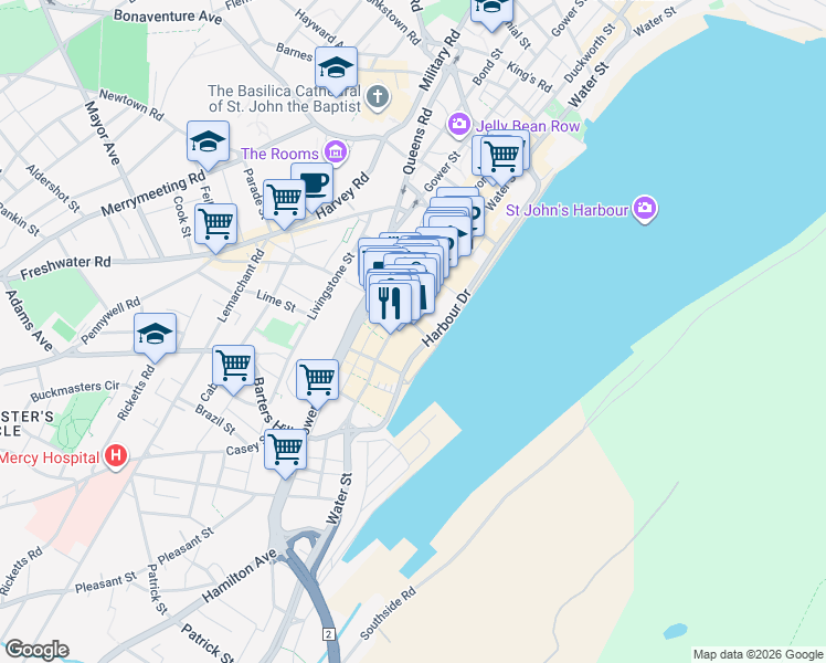 map of restaurants, bars, coffee shops, grocery stores, and more near 5 Becks Cove in St. John's