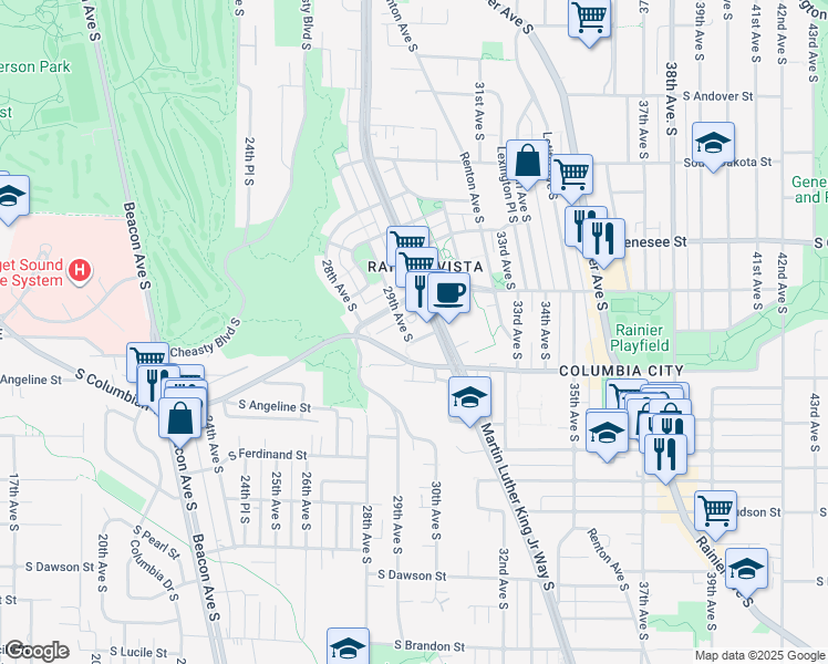 map of restaurants, bars, coffee shops, grocery stores, and more near 4522 29th Avenue South in Seattle