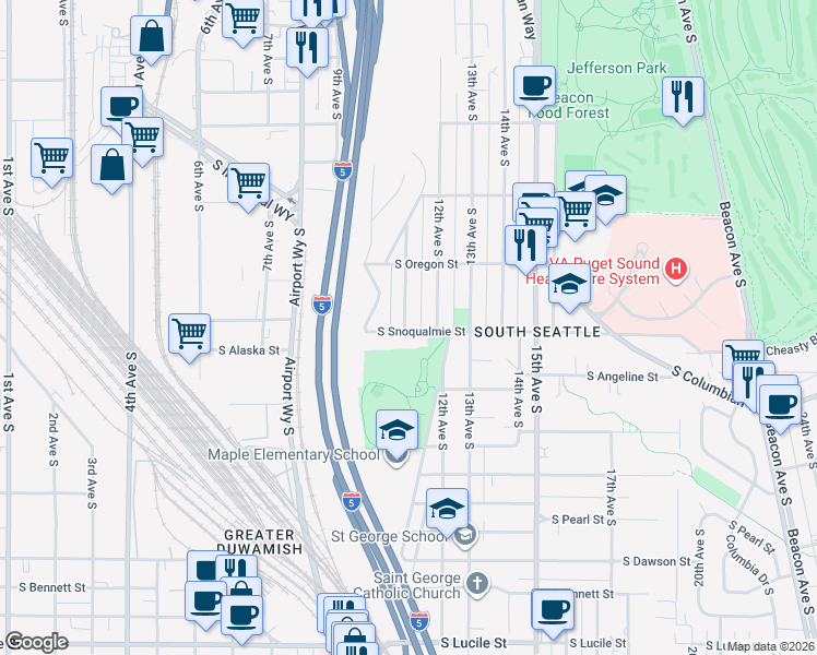 map of restaurants, bars, coffee shops, grocery stores, and more near 4549 11th Avenue South in Seattle